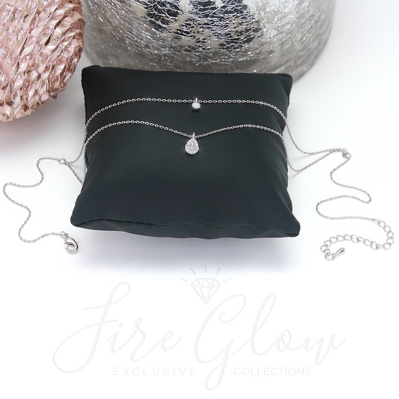 Rhodium Dipped Two Tiered Layered Charm Necklace - Picture 3 of 16